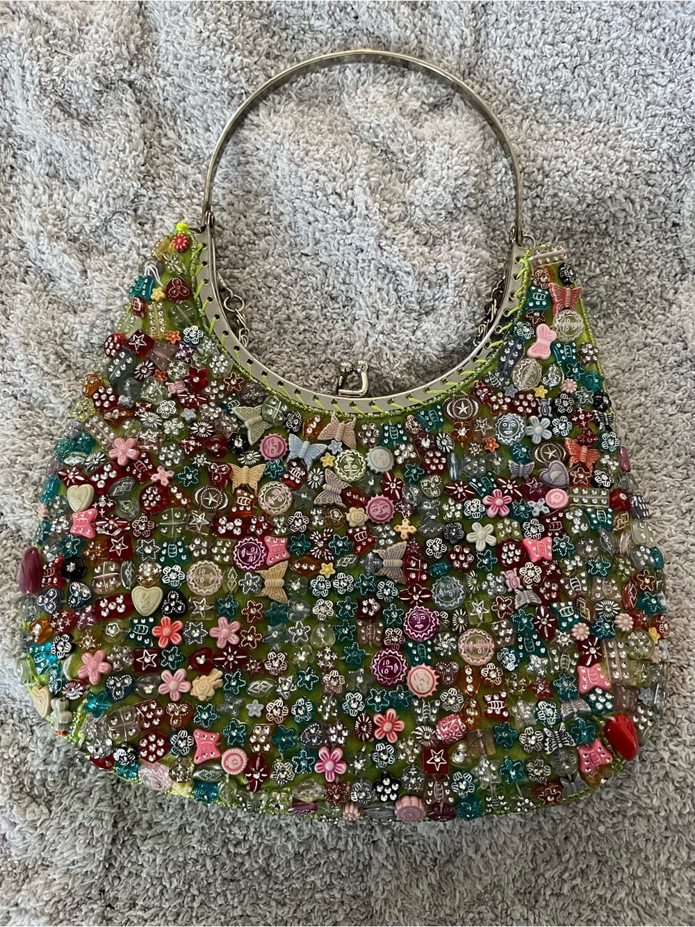 Vintage La Viola Kandi Charm Bag, Y2K Mosaic Butterfly Button Beaded Bag Purse
